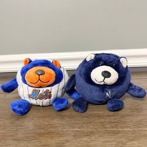 MLB New York Mets and Yankees Round Plush Bear Set Blue White 4 Inch Kids Toys